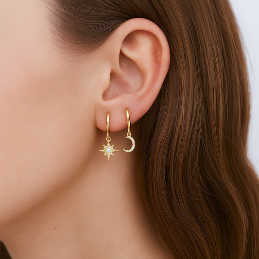Star & Moon Huggie Hoop Earring