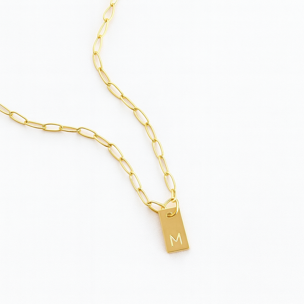 Initial Tag Paperclip Necklace