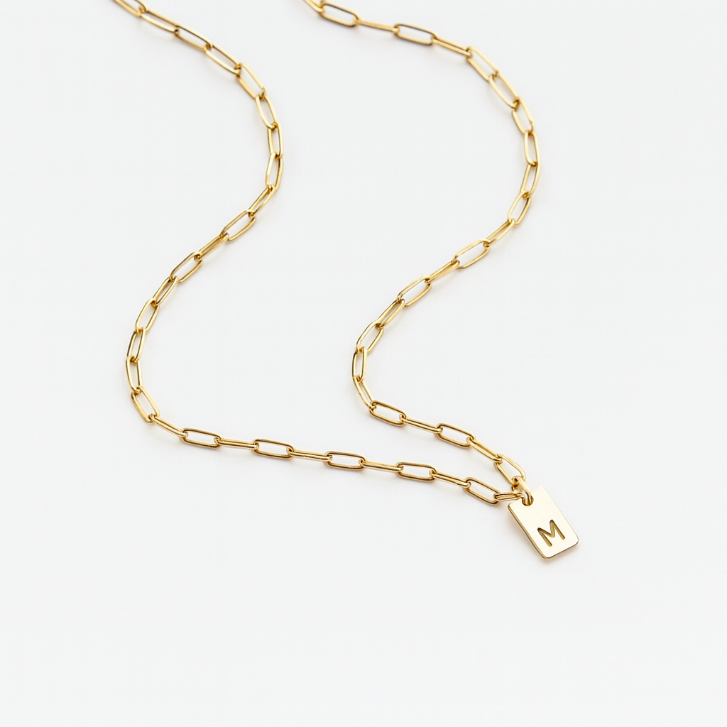 Initial Tag Paperclip Necklace
