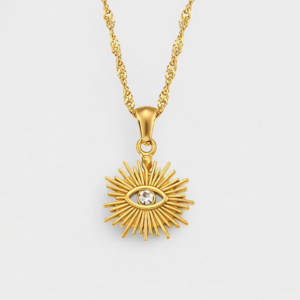 Sunburst Evil Eye Necklace-Shop our collection of classic and elegant pearl pendant necklaces online. Elevate your style with timeless sophistication. Purchase yours now!🎯-Dazzledvenus