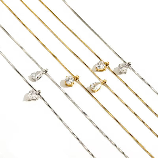 Solitaire Necklace-Explore our exclusive CZ Emerald Crescent Moon Necklace collection. Elevate your style with our stunning designs. Order now for a touch of elegance! 🚀-Dazzledvenus