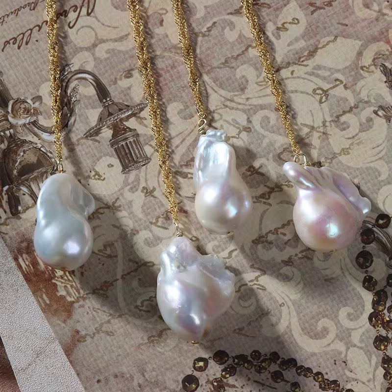 Baroque Pearl Necklace-Embrace celestial beauty with our Sun & Moon Baroque Pearl Necklace. Embrace the beauty of transformation. Shop now for a touch of elegance. 🏆-Dazzledvenus
