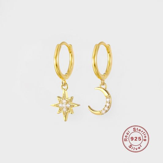 Star & Moon Huggie Hoop Earring-Dazzledvenus