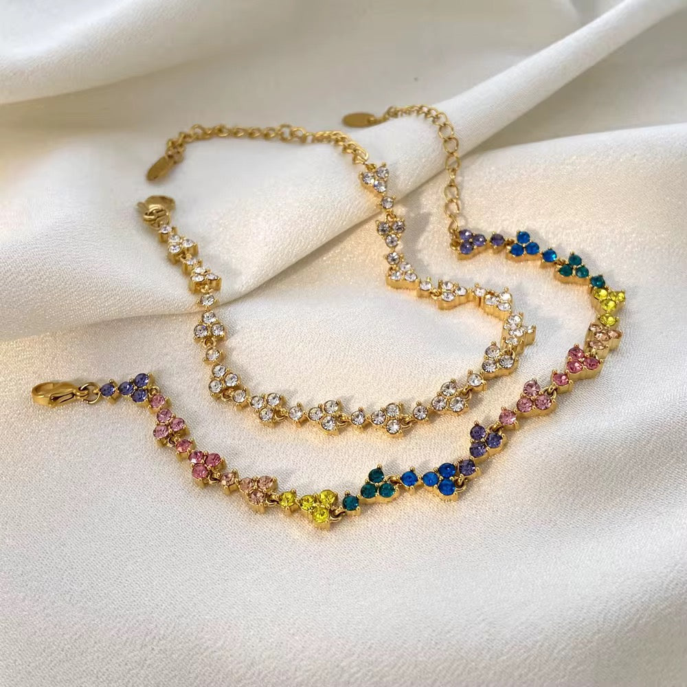 Trio Diamond Bracelet-Statement trio diamond bracelet with 18k gold plating. Available in gold or multicolour stones. No Fade and perfect for stacking. Shipped from Ireland. -Dazzledvenus
