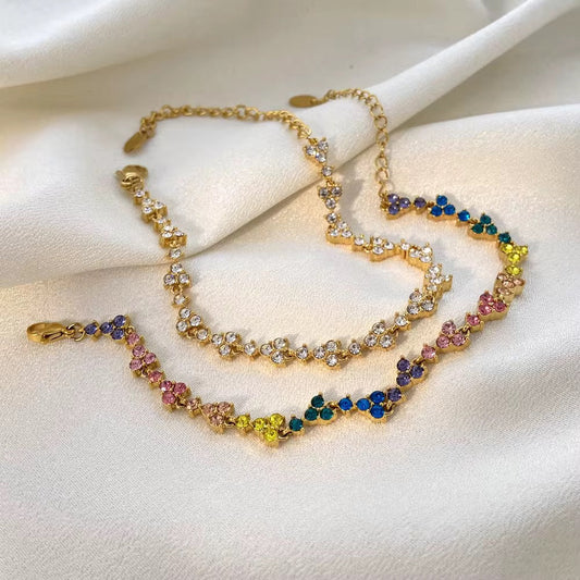 Trio Diamond Bracelet-Statement trio diamond bracelet with 18k gold plating. Available in gold or multicolour stones. No Fade and perfect for stacking. Shipped from Ireland. -Dazzledvenus