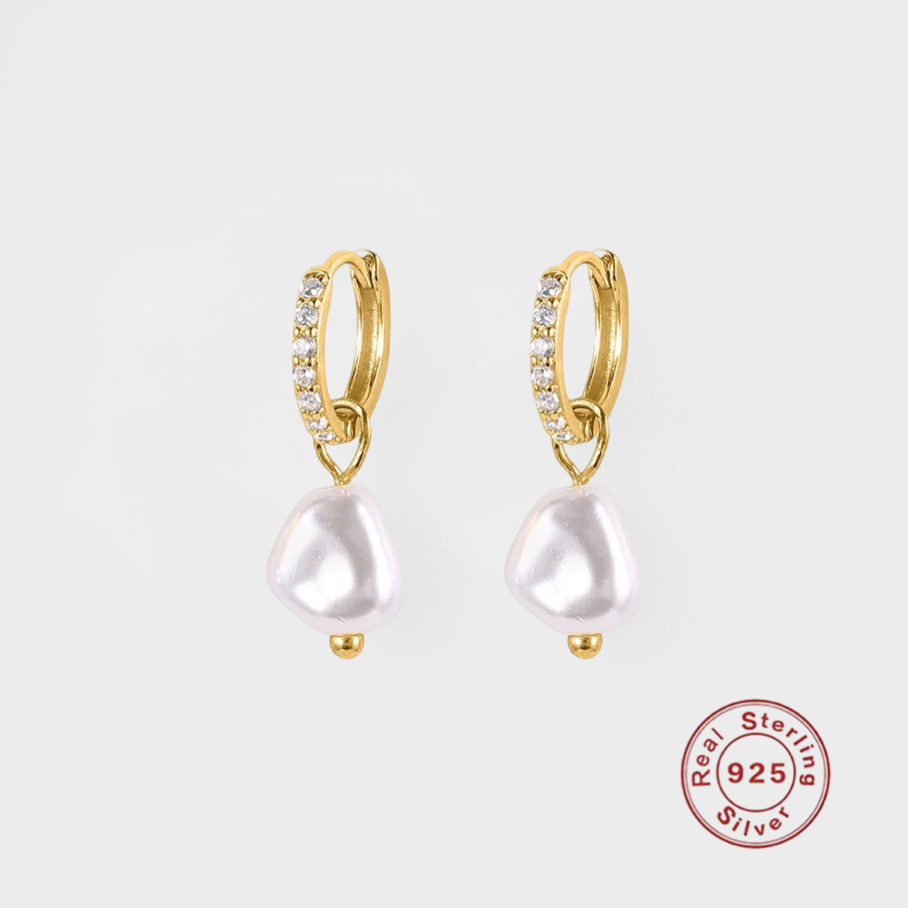 Pearl Huggie Hoop Earring-Dazzledvenus