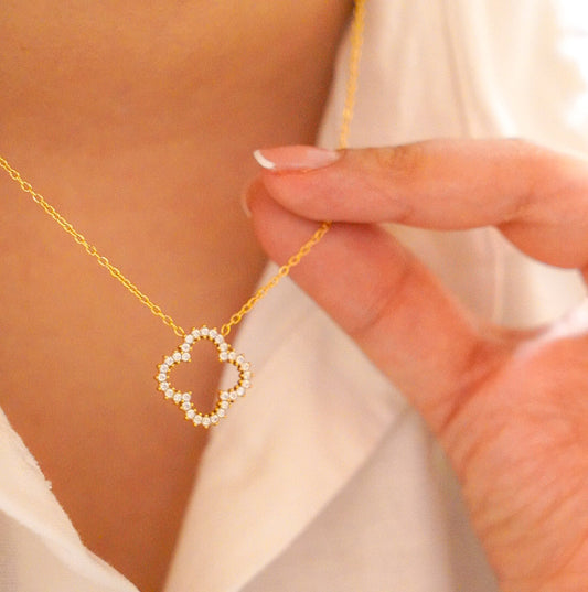 Diamond Cluster Clover Necklace-Shop our collection of classic and elegant pearl pendant necklaces online. Elevate your style with timeless sophistication. Purchase yours now!🎯-Dazzledvenus