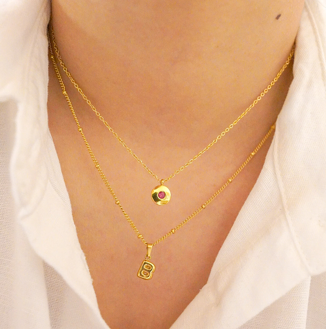 Mini Disc Birthstone Necklace