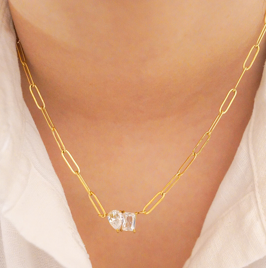 Pear & Square Necklace
