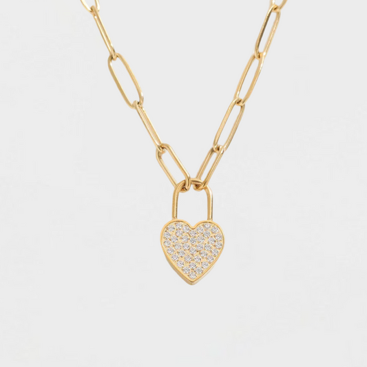 Dazzle Heart Lock Necklace-Explore our elegant Balance Beam T-Bar Chain Necklace collection. Enhance your style with our sophisticated designs. Order now for timeless elegance! 🏆-Dazzledvenus