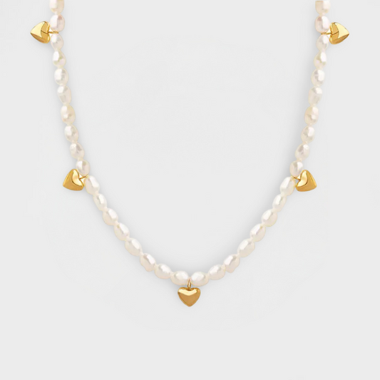 Cupids Heart Pearl Necklace-Elevate your style with our stunning CZ Iced Out Baguette Tennis Necklace. Experience the brilliance of cubic zirconia. Shop now to sparkle and shine. 💕-Dazzledvenus