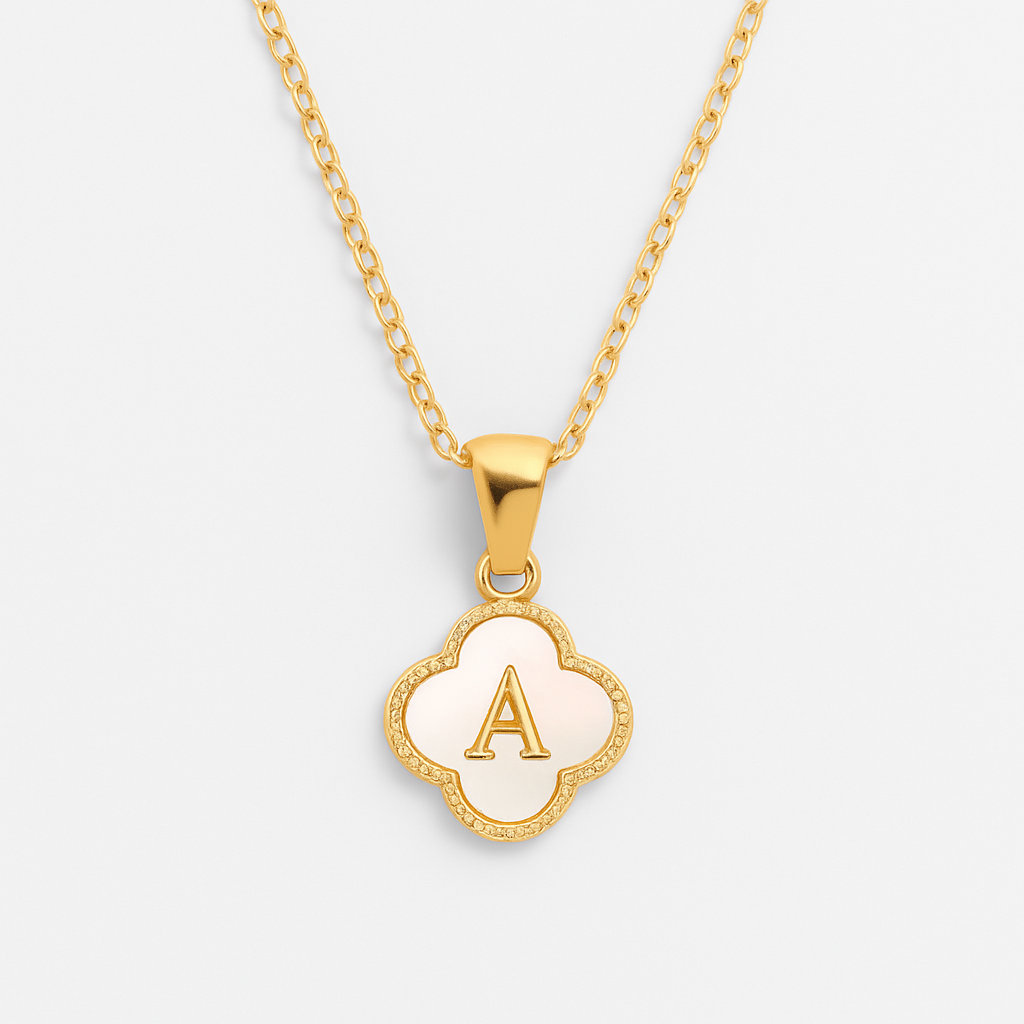 Four Leaf Clover Initial Necklace