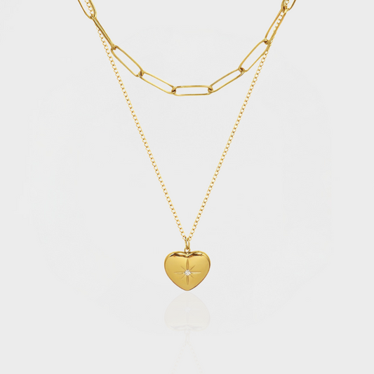 Multilayered Heart & Paperclip Necklace-Dazzledvenus