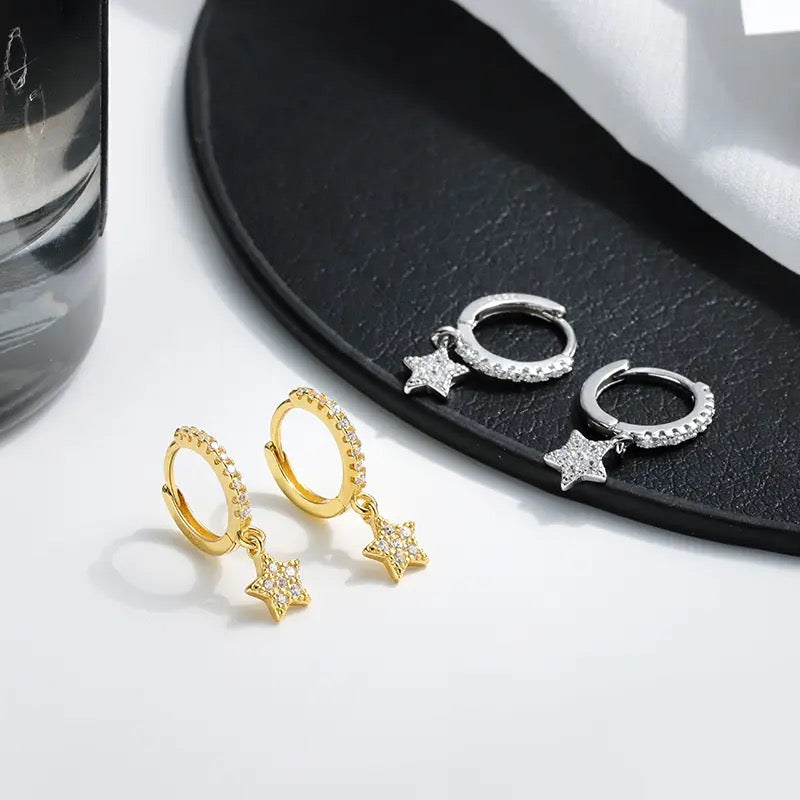 Star Huggie Hoop Earring-Dazzledvenus