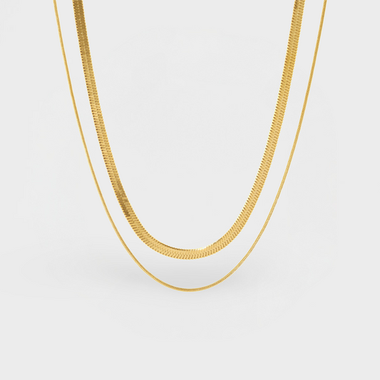 Haven Herringbone Duo Necklace-Find trendy Double-Layered Herringbone Chain Necklace designs. Elevate your look with our stylish collection. Don't wait, shop now for a fashionable statement!-Dazzledvenus