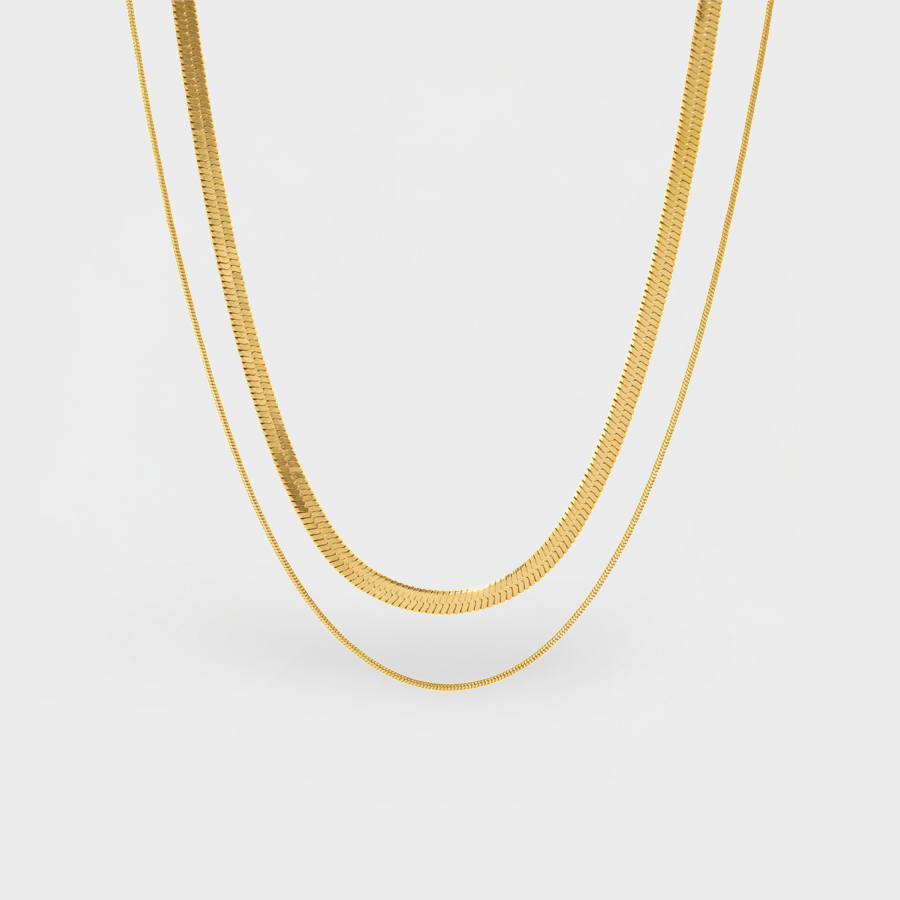 Haven Herringbone Duo Necklace-Find trendy Double-Layered Herringbone Chain Necklace designs. Elevate your look with our stylish collection. Don't wait, shop now for a fashionable statement!-Dazzledvenus