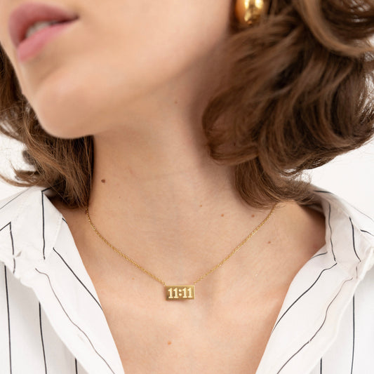 11:11 Angel Number Plate Pendant Necklace-Dazzledvenus