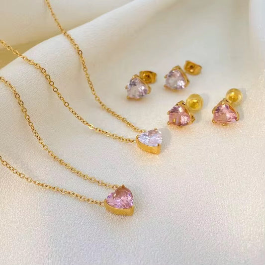 Solitaire Heart Necklace & Earring Set