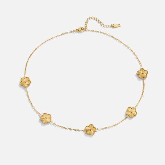 Marie Clover Cluster Necklace-Discover the enchanting CZ Four Leaf Reversible Clover Necklace. Uncover the elegance of this reversible piece, perfect for any occasion. Shop Now!-Dazzledvenus