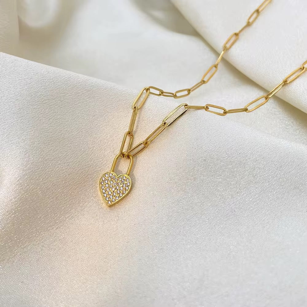 Dazzle Heart Lock Necklace