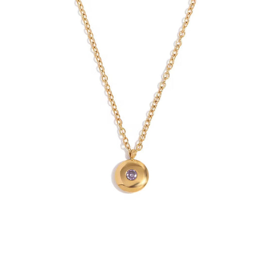 Mini Disc Birthstone Necklace-February-Dazzledvenus
