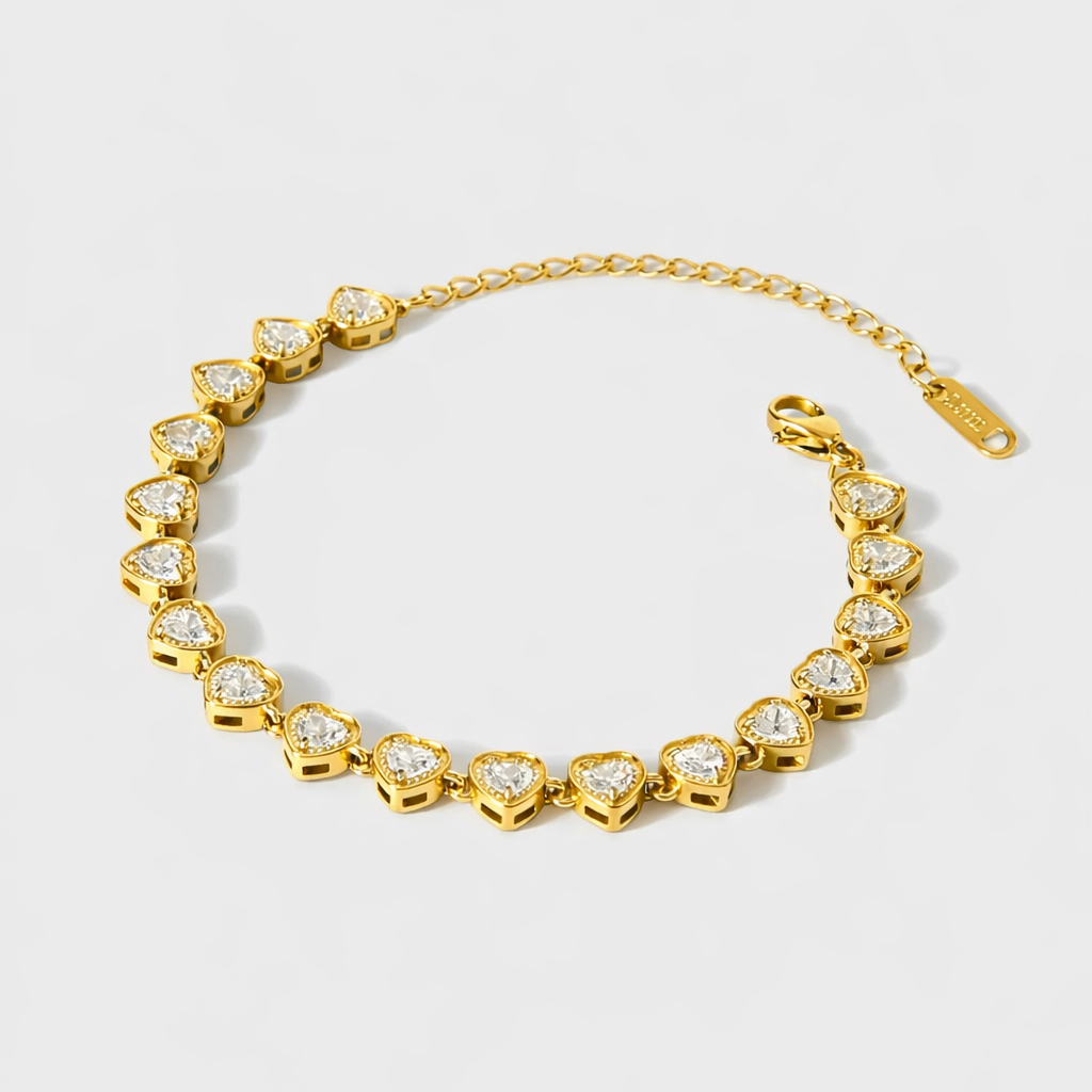 Zoe Heart Bracelet-Dainty heart-link bracelet in 18k gold-plated stainless steel. Waterproof, non-tarnish, hypoallergenic and perfect for everyday wear. Shipped from Ireland.-Dazzledvenus