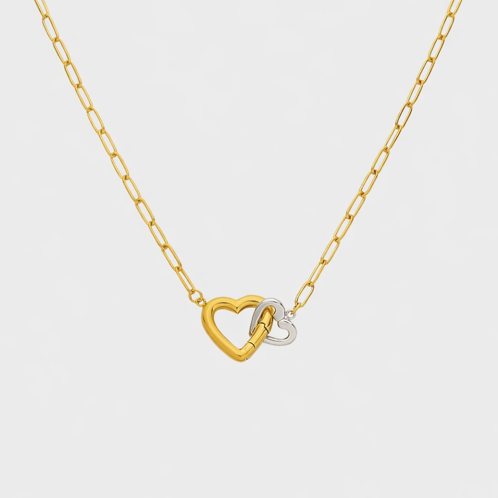Interlocking Heart Necklace-Elegant interlocking heart necklace in gold and silver tones. Waterproof, tarnish-free and hypoallergenic. A timeless symbol of love.-Dazzledvenus