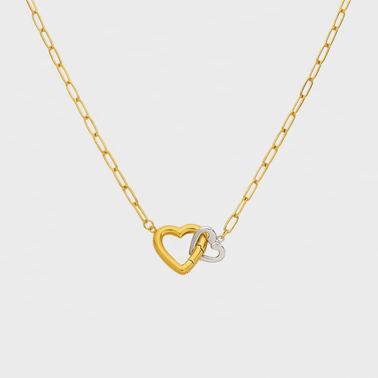 Interlocking Heart Necklace-Elegant interlocking heart necklace in gold and silver tones. Waterproof, tarnish-free and hypoallergenic. A timeless symbol of love.-Dazzledvenus