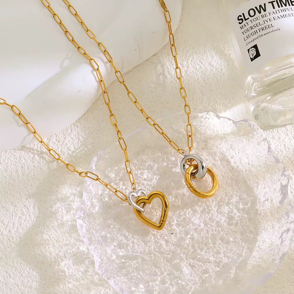 Interlocking Heart Necklace-Elegant interlocking heart necklace in gold and silver tones. Waterproof, tarnish-free and hypoallergenic. A timeless symbol of love.-Dazzledvenus