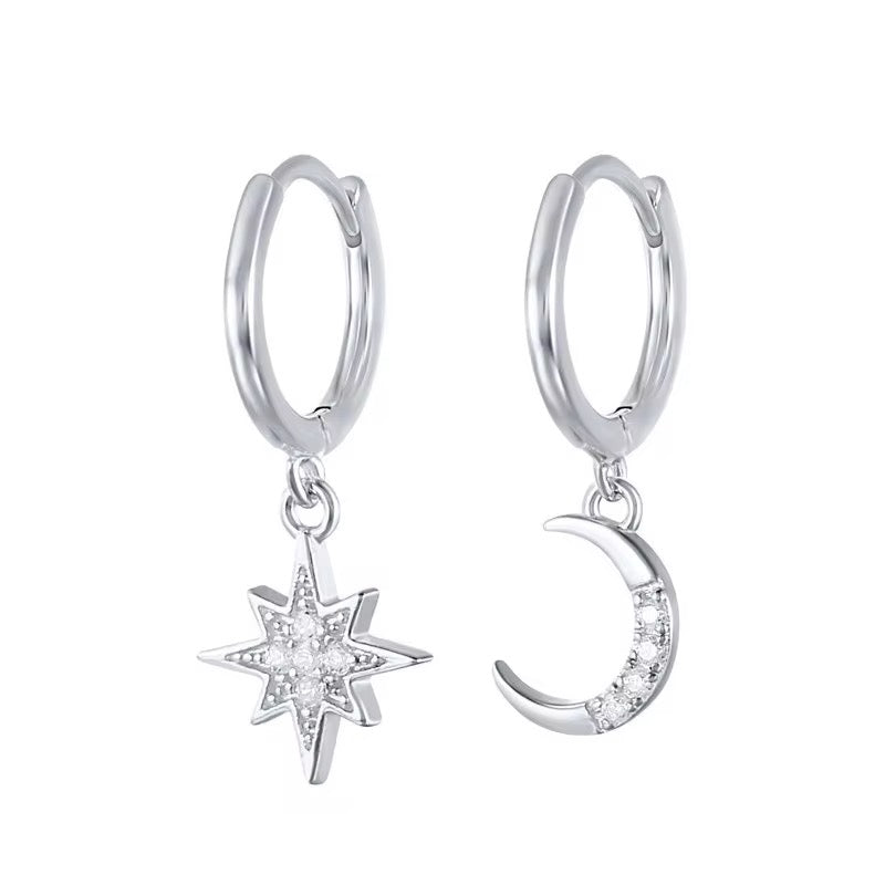 Star & Moon Huggie Hoop Earring-Dazzledvenus