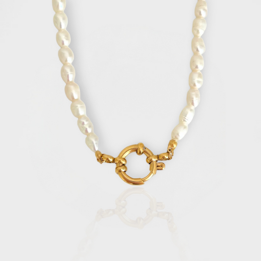 DYO Oceana Pearl Necklace-Purchase stylish Twisted Herring Bone Necklace. Explore our online collection for trendy accessories reflecting the charm of the Emerald Isle. Order yours now!-Dazzledvenus