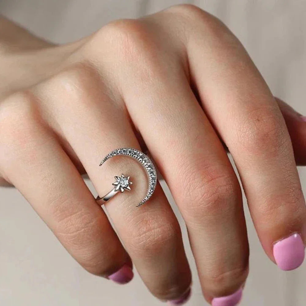 Moon & Star Open Ring-Dazzledvenus