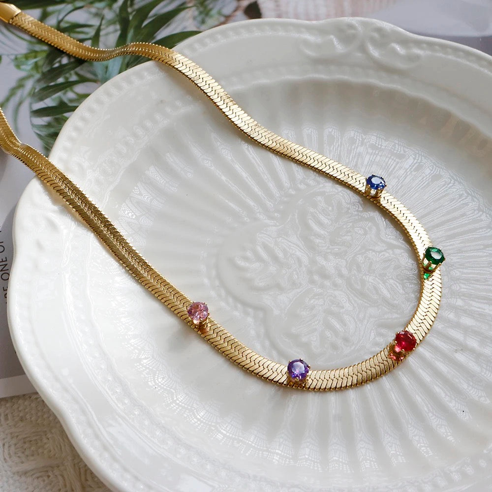 Multi Colour Herring Bone Snake Collar Necklace
