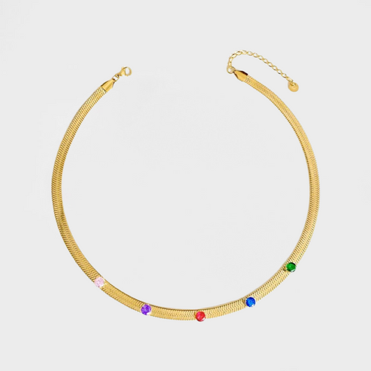 Multi Colour Herring Bone Snake Collar Necklace-Dazzledvenus