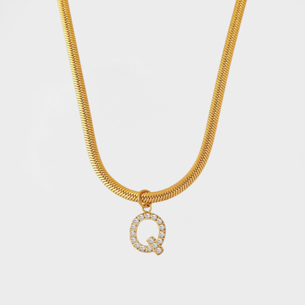 Pavè Herringbone Initial Necklace-Dazzledvenus