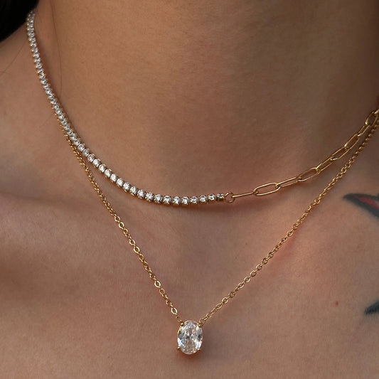 Solitaire Oval Diamond Pendant Necklace-Dazzledvenus