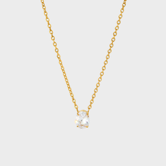 Solitaire Oval Diamond Pendant Necklace-Dazzledvenus