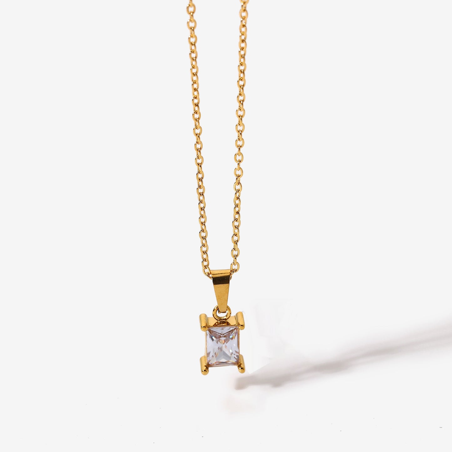 Square Cut Solitaire Necklace-Dazzledvenus