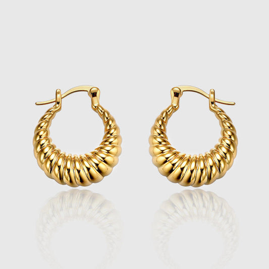 Croissant Medium Hoop Earring-Gold-Shop our range of durable and stylish stainless steel earrings online. Find timeless designs that elevate your look. Get your quality accessories today!🏆-Dazzledvenus
