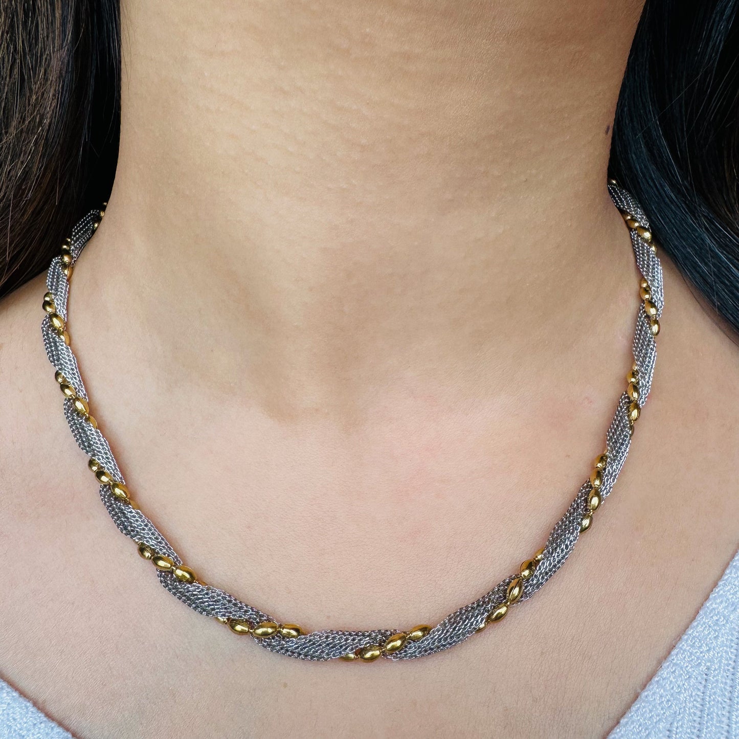 Two Tone Twisted Mesh Rope Necklace
