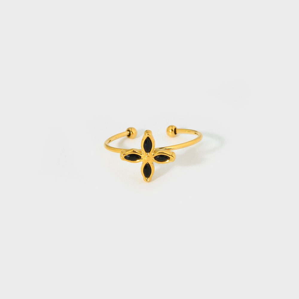 Zircon Four Leaf Flower Minimalist Adjustable Ring