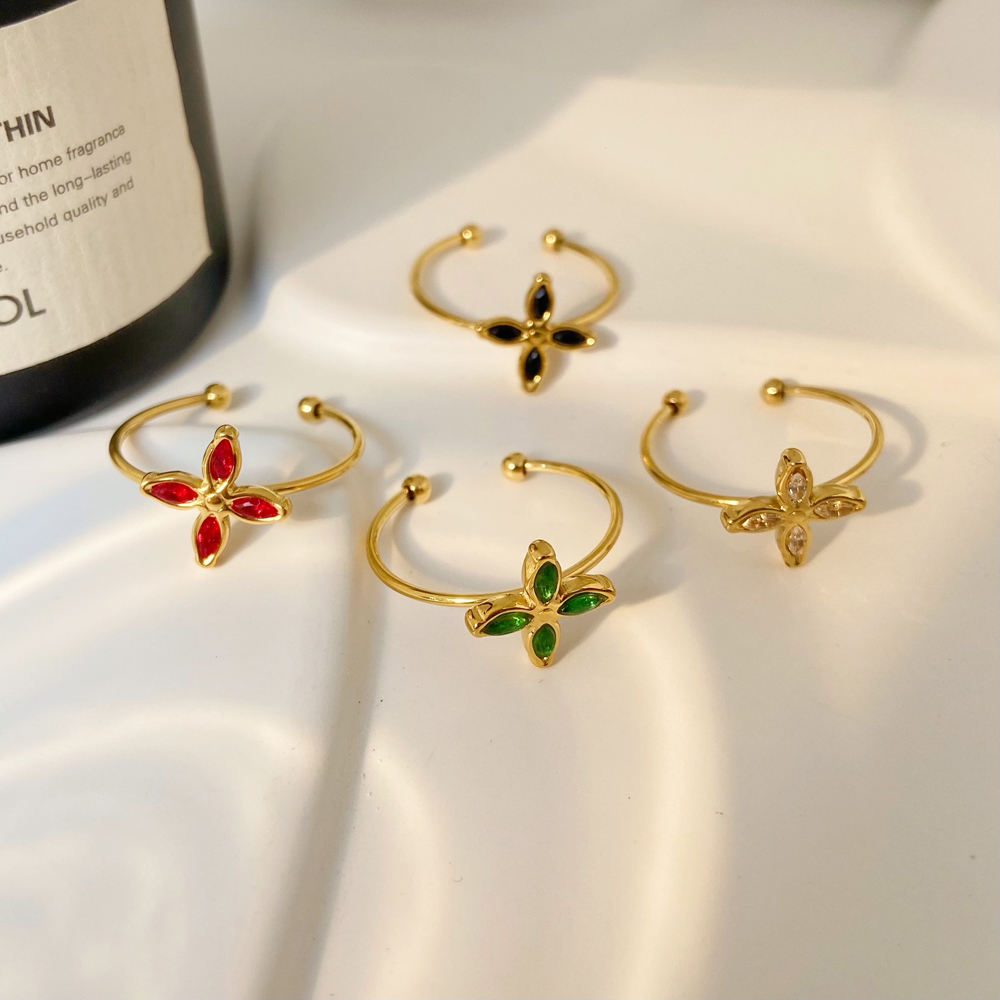 Zircon Four Leaf Flower Minimalist Adjustable Ring