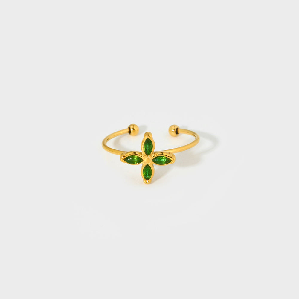 Zircon Four Leaf Flower Minimalist Adjustable Ring
