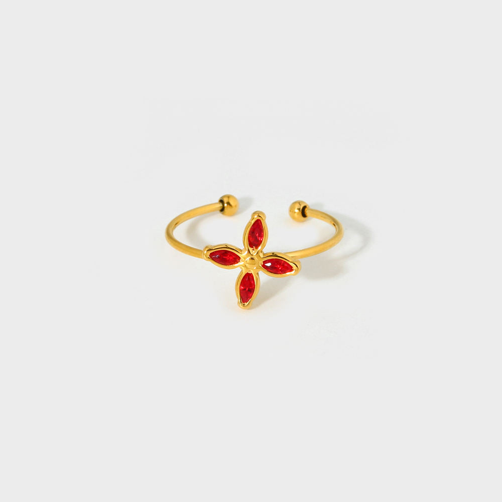 Zircon Four Leaf Flower Minimalist Adjustable Ring