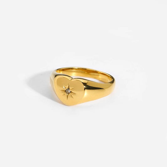 Signet Starburst Heart Ring