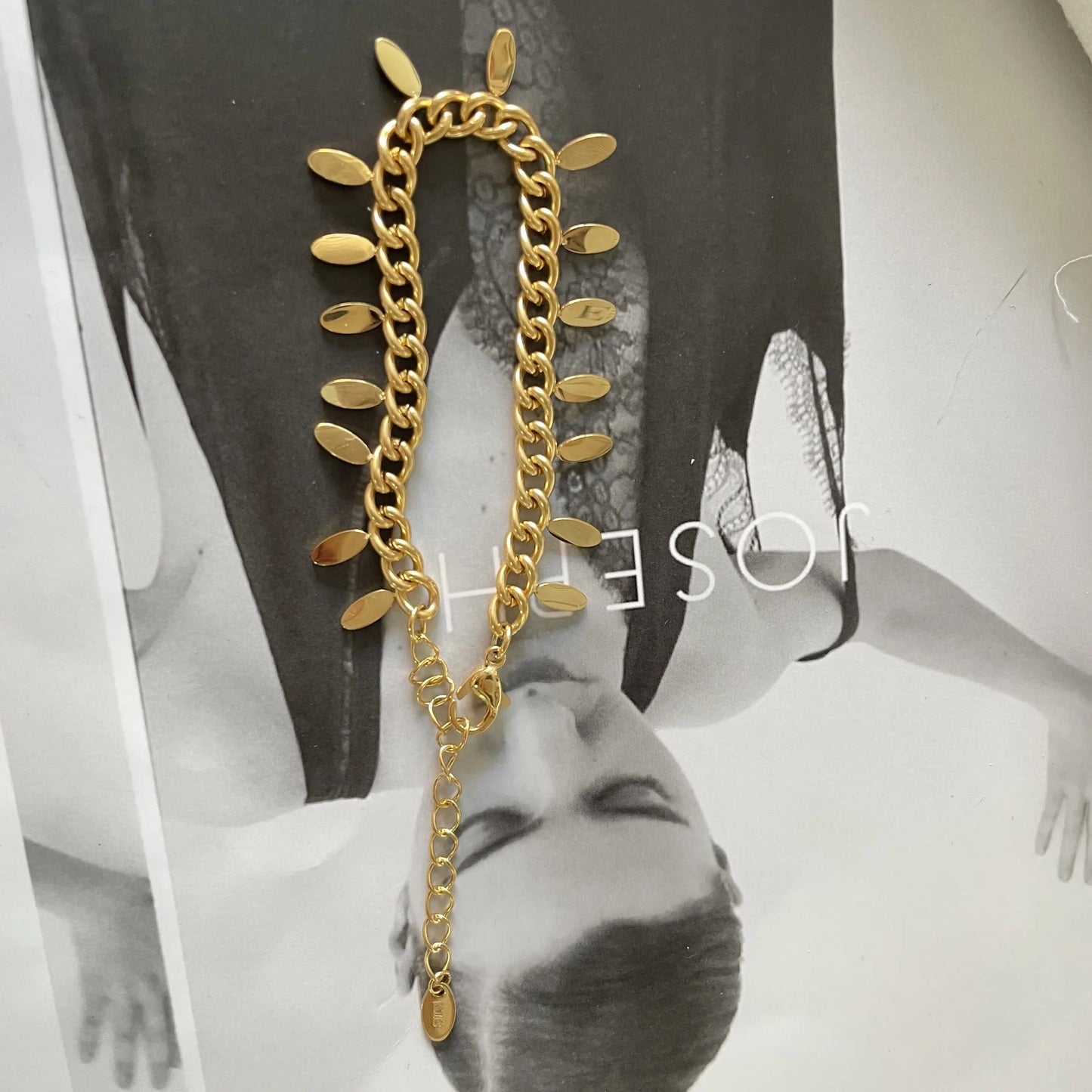 Gold Leaves Tassel Cuban Chain Bracelet