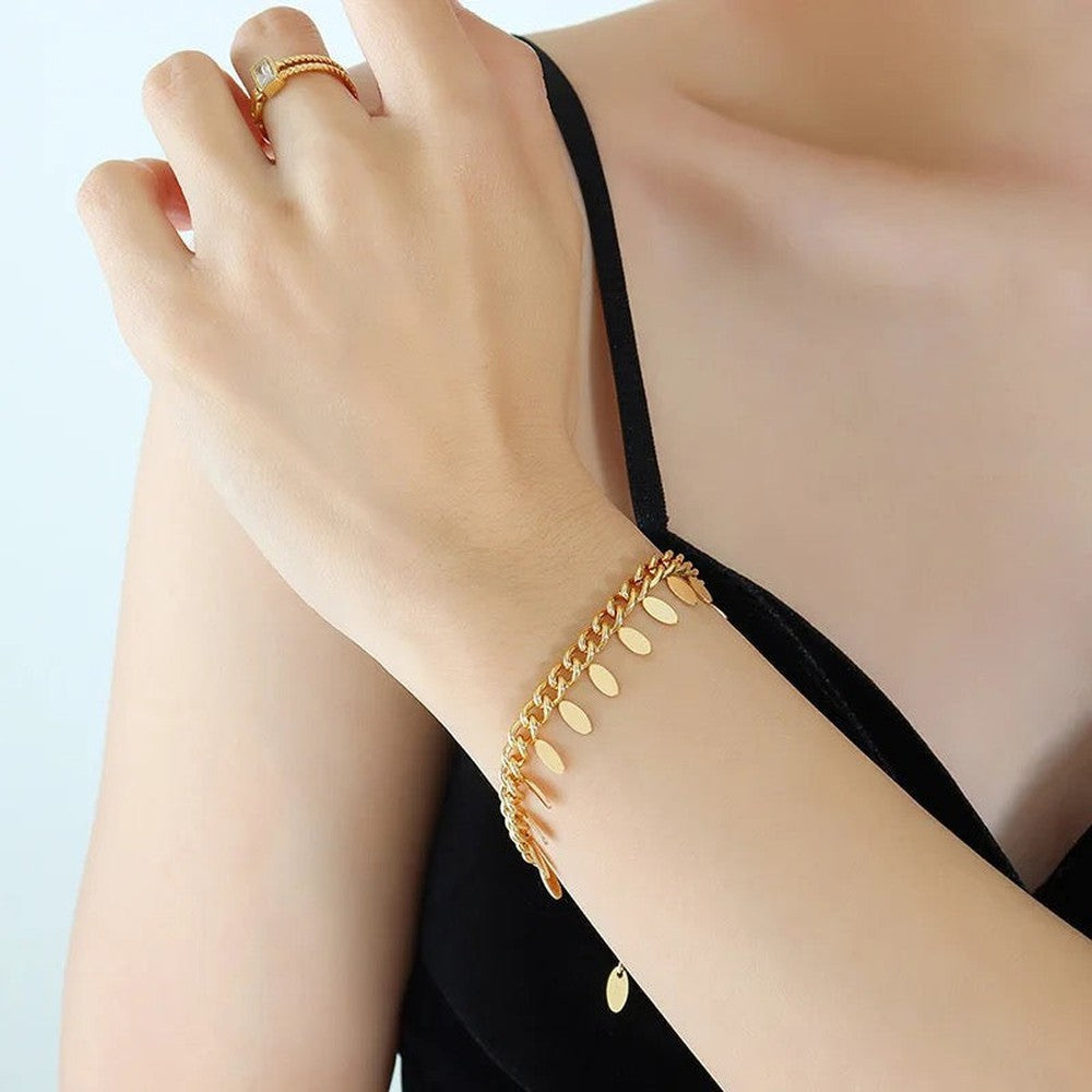 Gold Leaves Tassel Cuban Chain Bracelet