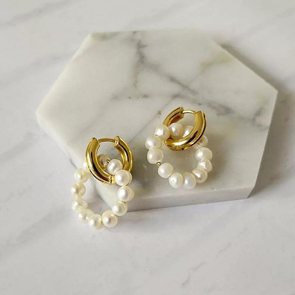 Boho Pearl Hoop Earring-Dazzledvenus